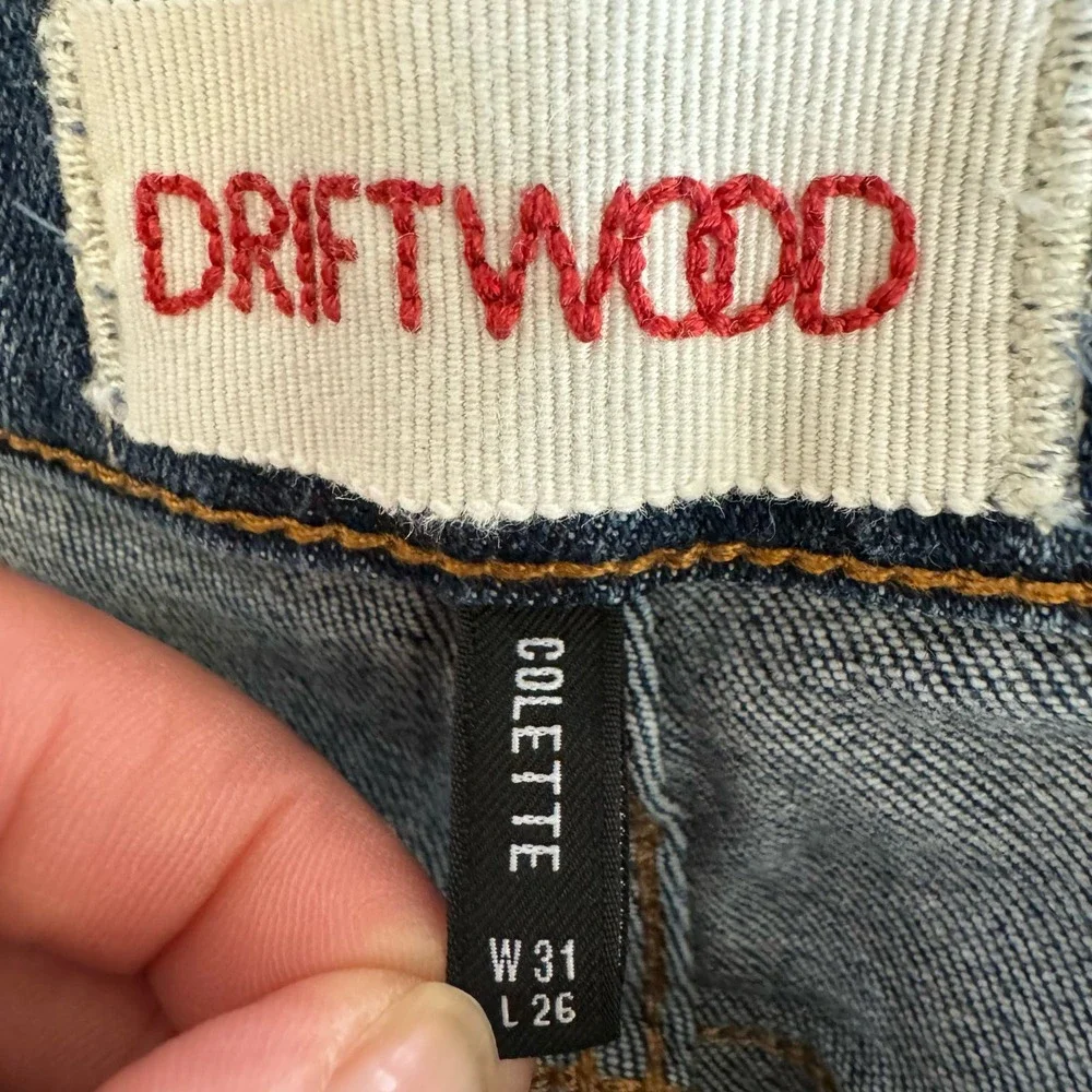 DRIFTWOOD Blue Cropped Jeans with Aztec Embroidered Cuffs
